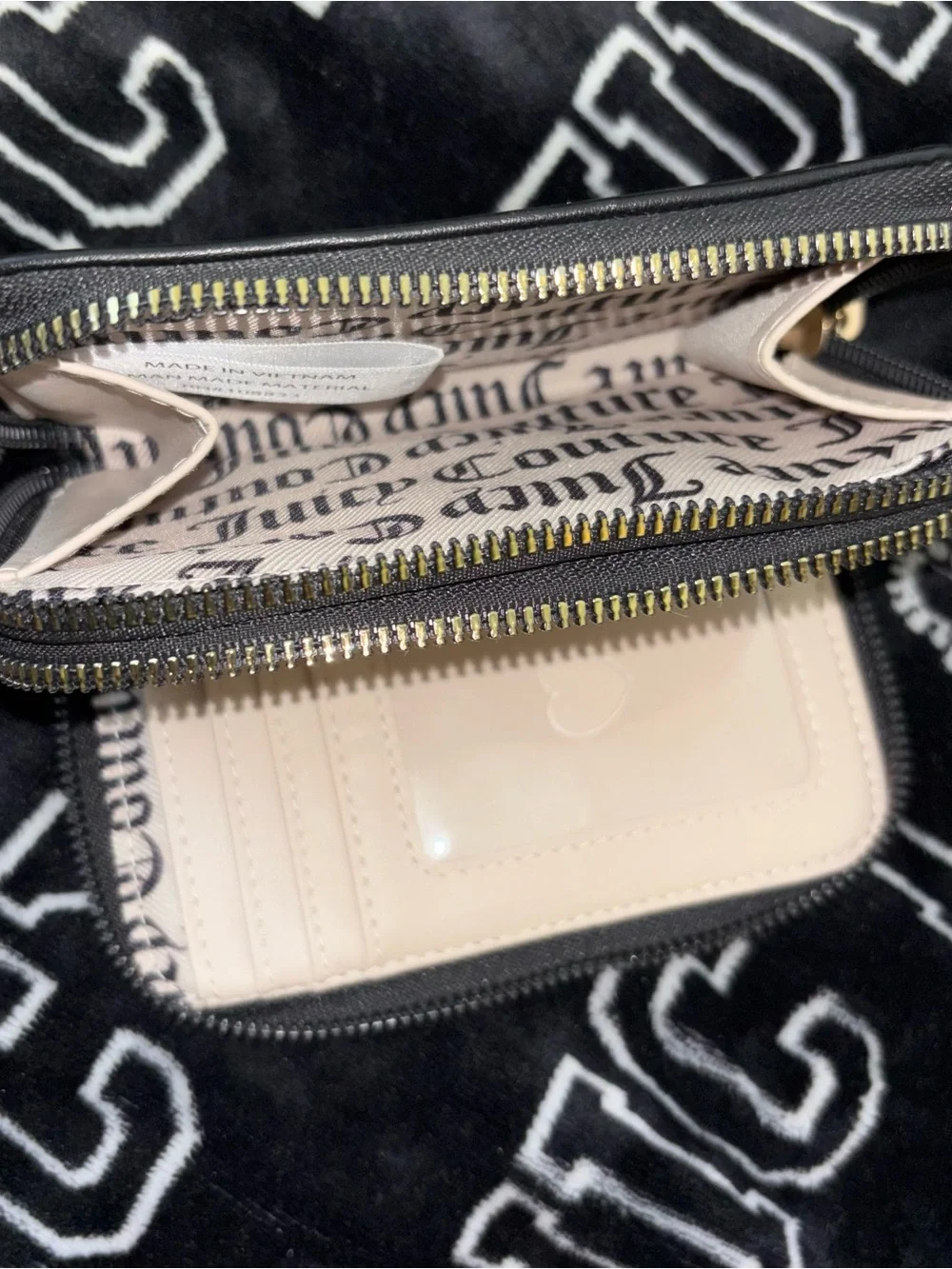 Juicy Couture Black Logo Zip Wallet with Gold Heart Charm